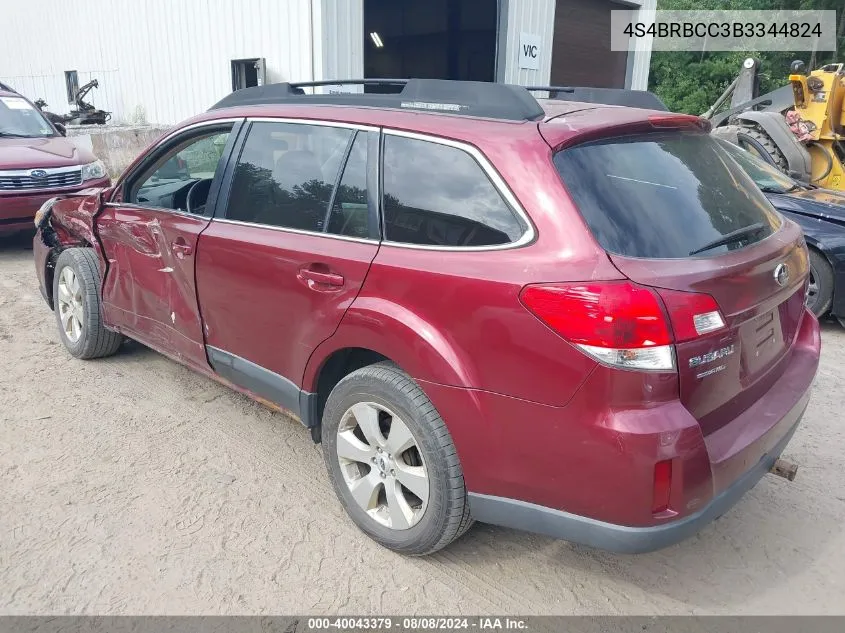 2011 Subaru Outback 2.5I Premium VIN: 4S4BRBCC3B3344824 Lot: 40043379