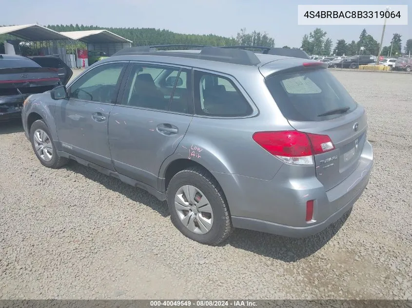 2011 Subaru Outback 2.5I VIN: 4S4BRBAC8B3319064 Lot: 40049549