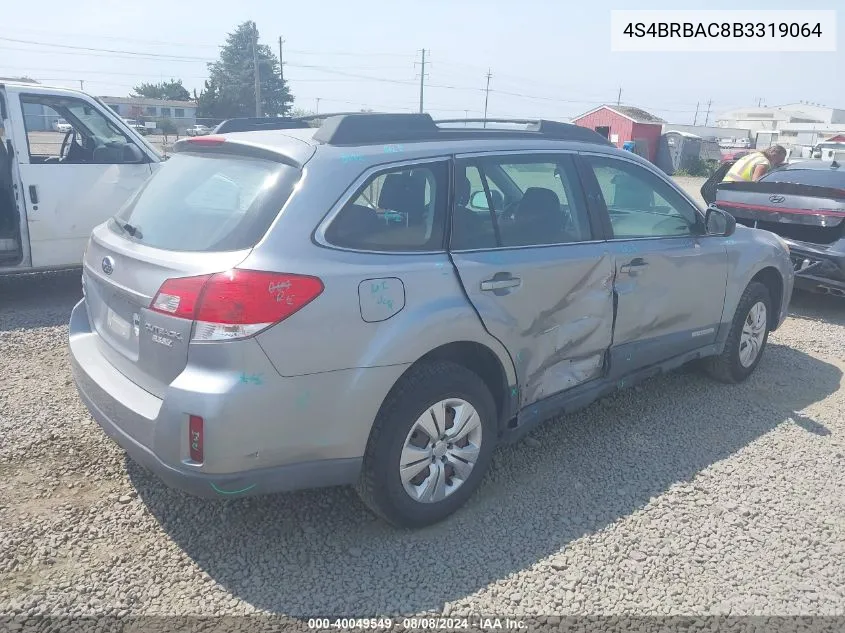 2011 Subaru Outback 2.5I VIN: 4S4BRBAC8B3319064 Lot: 40049549