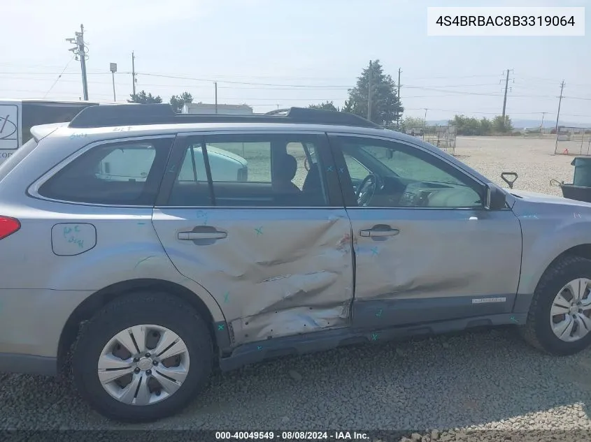 2011 Subaru Outback 2.5I VIN: 4S4BRBAC8B3319064 Lot: 40049549