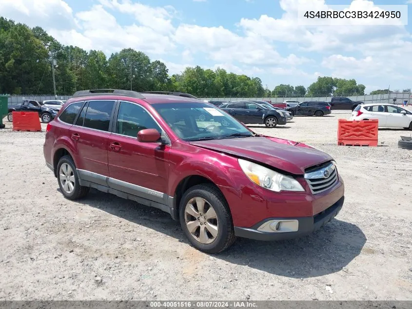 2011 Subaru Outback 2.5I Premium VIN: 4S4BRBCC3B3424950 Lot: 40051516