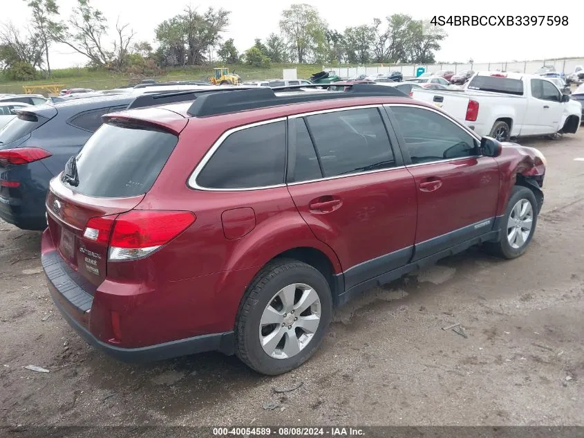 2011 Subaru Outback 2.5I Premium VIN: 4S4BRBCCXB3397598 Lot: 40054589