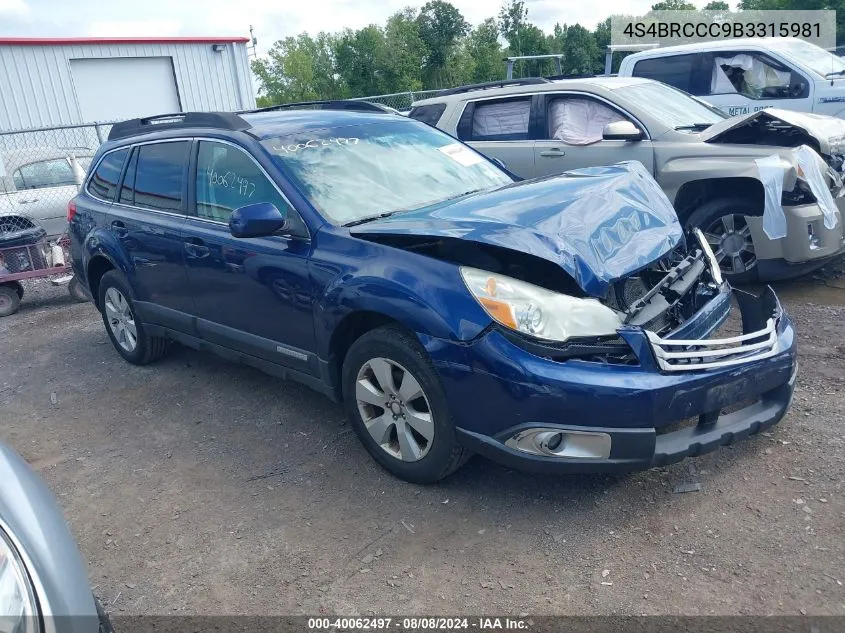 2011 Subaru Outback 2.5I Premium VIN: 4S4BRCCC9B3315981 Lot: 40062497