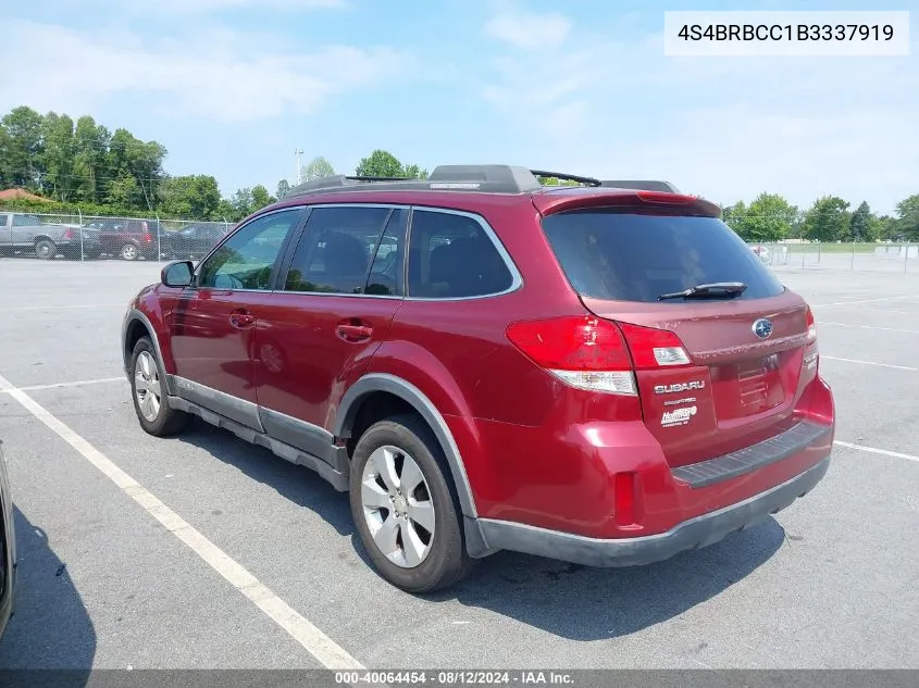 2011 Subaru Outback 2.5I Premium VIN: 4S4BRBCC1B3337919 Lot: 40064454