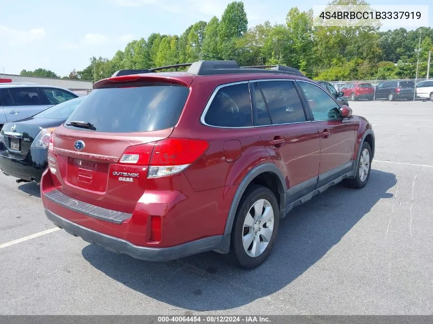 2011 Subaru Outback 2.5I Premium VIN: 4S4BRBCC1B3337919 Lot: 40064454