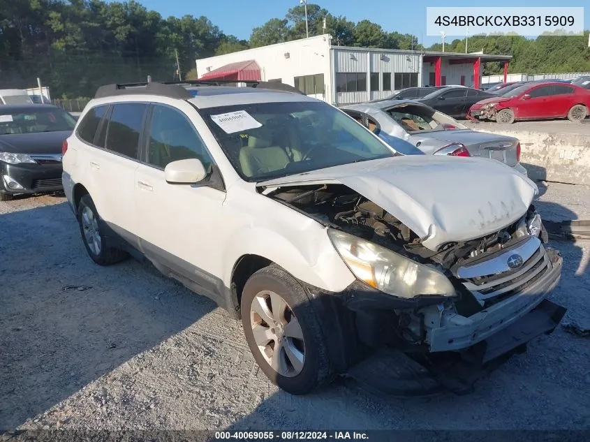 2011 Subaru Outback 2.5I Limited VIN: 4S4BRCKCXB3315909 Lot: 40069055