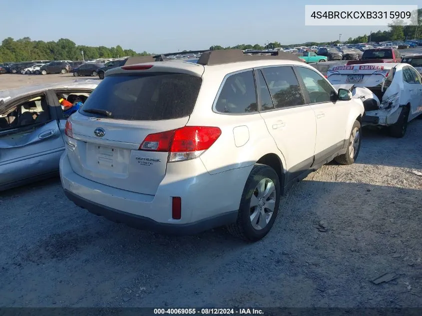 2011 Subaru Outback 2.5I Limited VIN: 4S4BRCKCXB3315909 Lot: 40069055