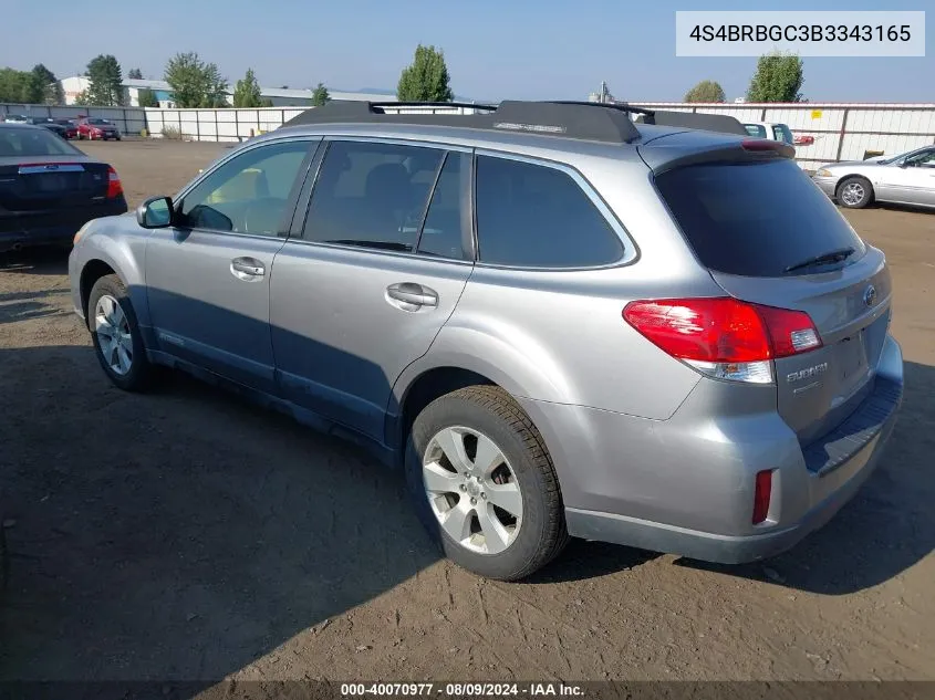 2011 Subaru Outback 2.5I Premium VIN: 4S4BRBGC3B3343165 Lot: 40070977