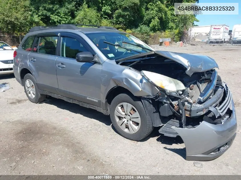 2011 Subaru Outback 2.5I VIN: 4S4BRBAC8B3325320 Lot: 40077559