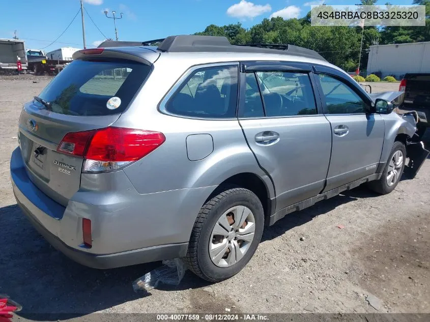 2011 Subaru Outback 2.5I VIN: 4S4BRBAC8B3325320 Lot: 40077559