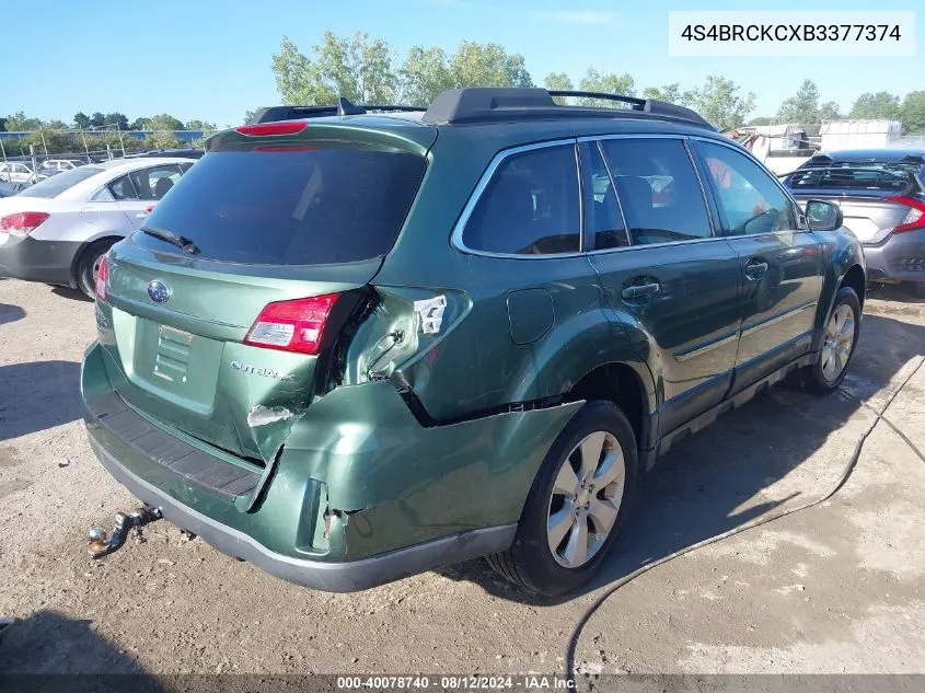 2011 Subaru Outback 2.5I Limited VIN: 4S4BRCKCXB3377374 Lot: 40078740