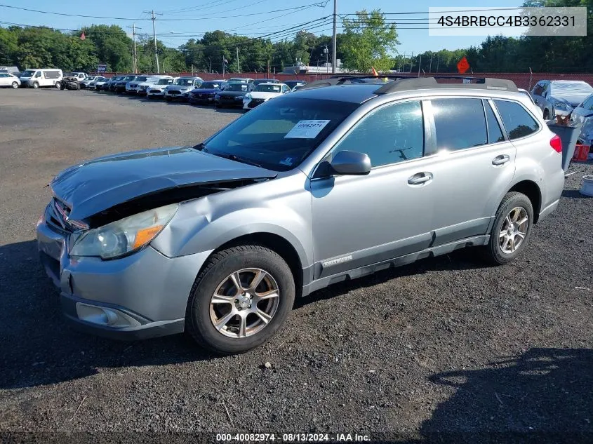 2011 Subaru Outback 2.5I Premium VIN: 4S4BRBCC4B3362331 Lot: 40082974