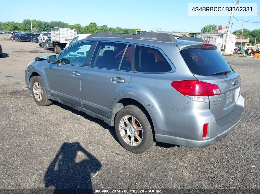 2011 Subaru Outback 2.5I Premium VIN: 4S4BRBCC4B3362331 Lot: 40082974