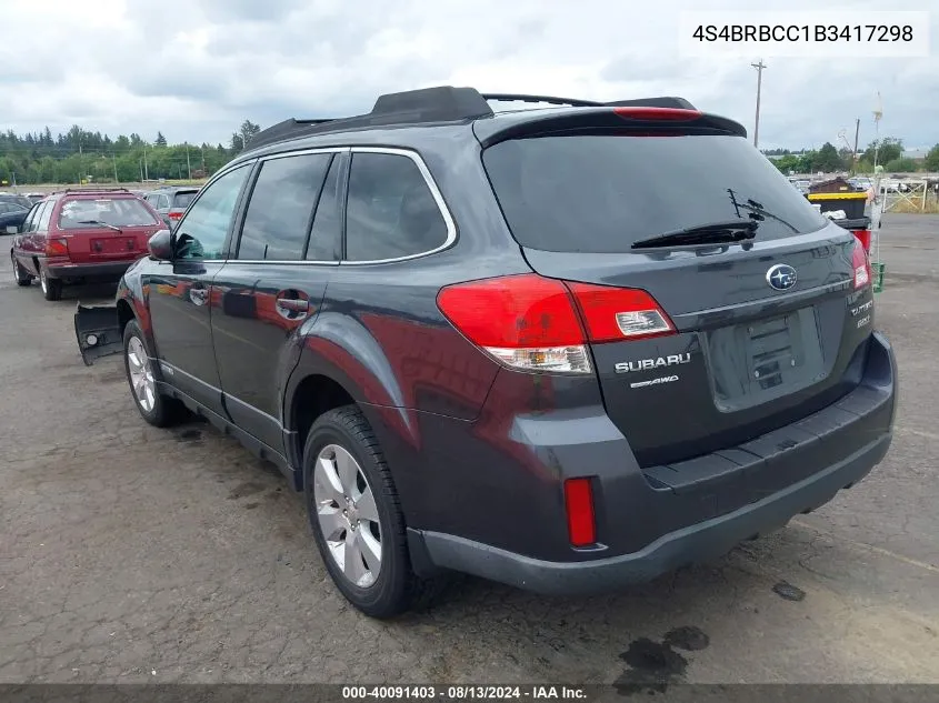 2011 Subaru Outback 2.5I Premium VIN: 4S4BRBCC1B3417298 Lot: 40091403