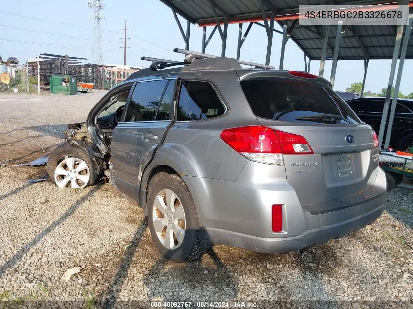 2011 Subaru Outback 2.5I Premium VIN: 4S4BRBGC2B3326678 Lot: 40092767