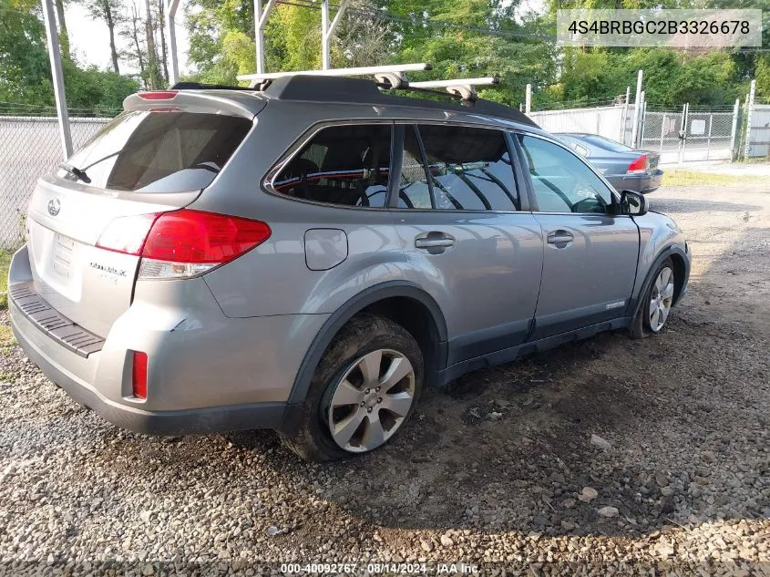 2011 Subaru Outback 2.5I Premium VIN: 4S4BRBGC2B3326678 Lot: 40092767