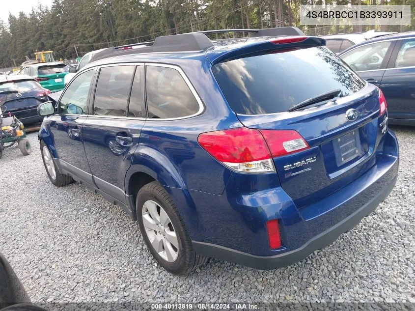 2011 Subaru Outback 2.5I Premium VIN: 4S4BRBCC1B3393911 Lot: 40113819