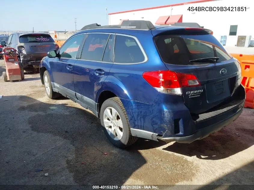 4S4BRCBC9B3421851 2011 Subaru Outback 2.5I Premium