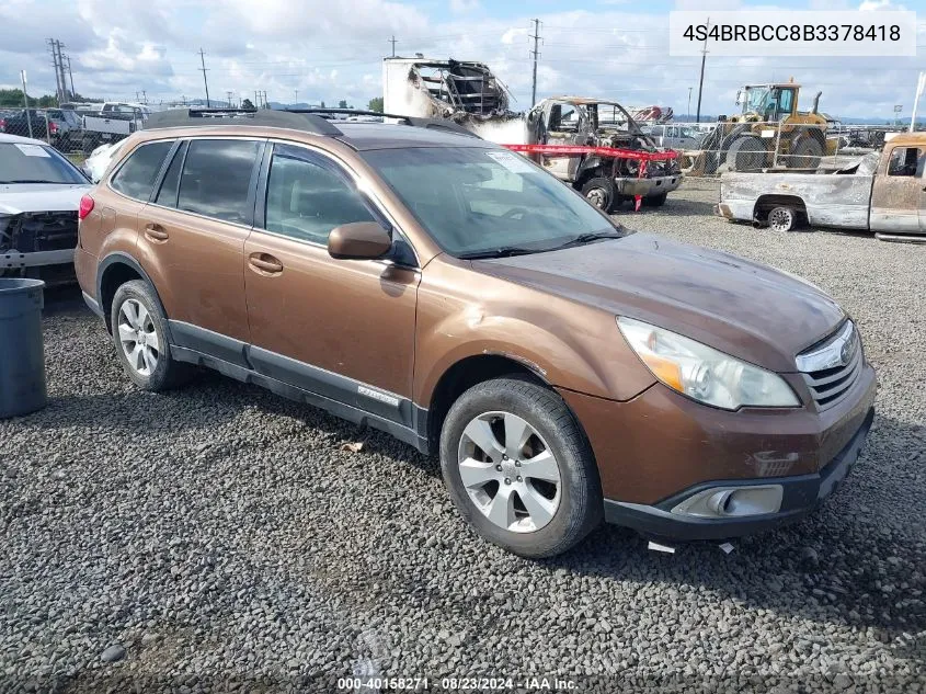 2011 Subaru Outback 2.5I Premium VIN: 4S4BRBCC8B3378418 Lot: 40158271