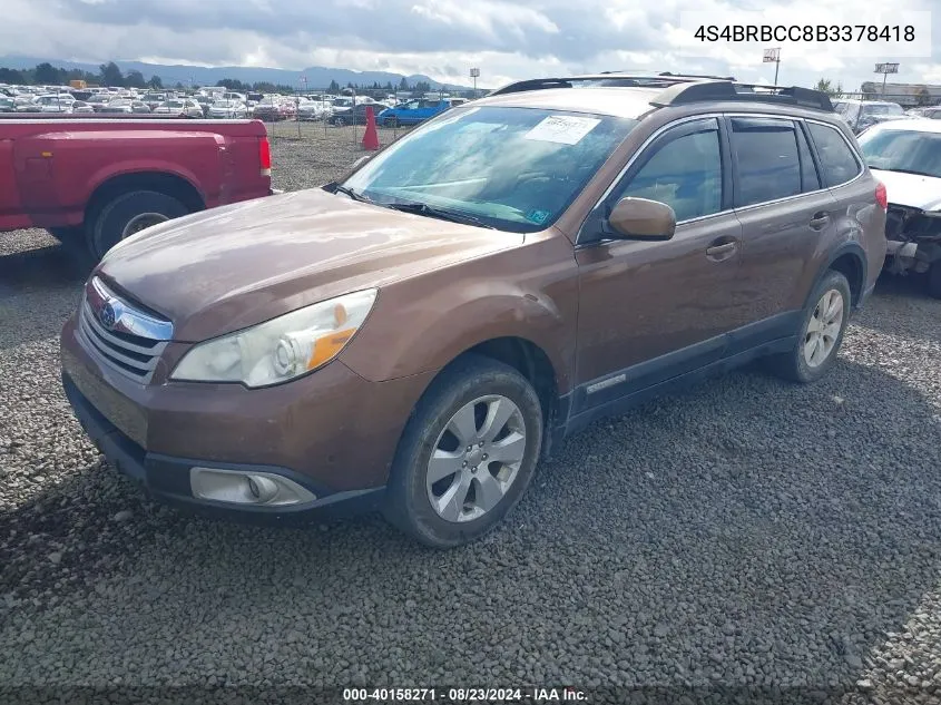 2011 Subaru Outback 2.5I Premium VIN: 4S4BRBCC8B3378418 Lot: 40158271