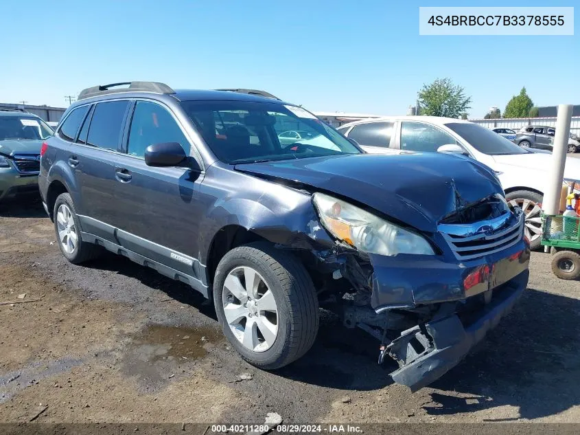 2011 Subaru Outback 2.5I Premium VIN: 4S4BRBCC7B3378555 Lot: 40211280