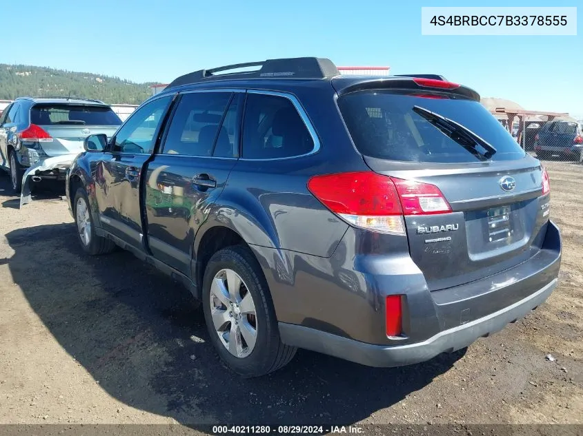 2011 Subaru Outback 2.5I Premium VIN: 4S4BRBCC7B3378555 Lot: 40211280