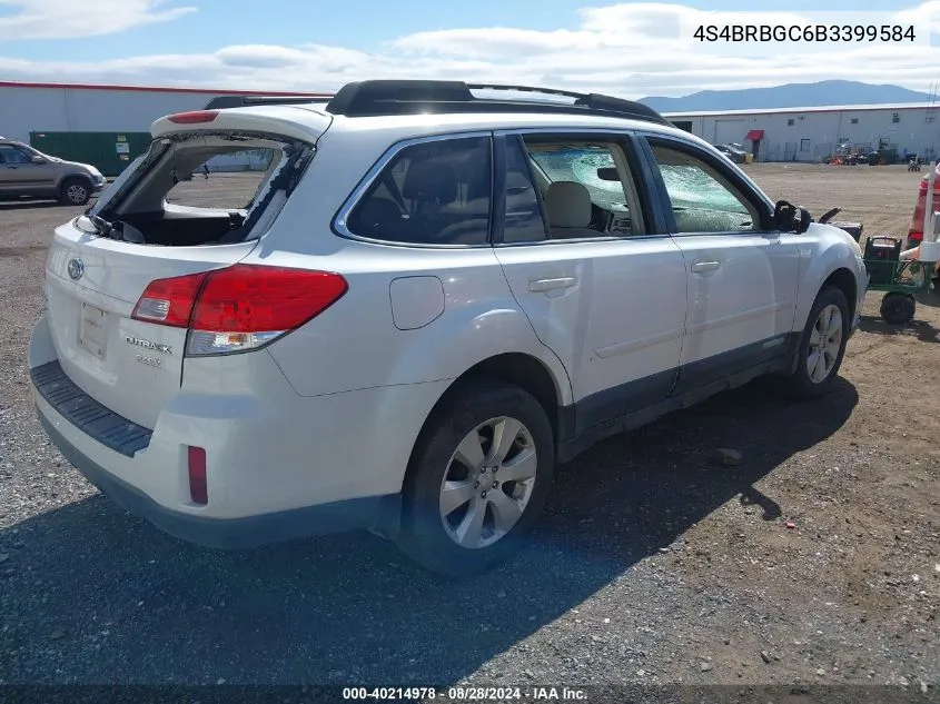 2011 Subaru Outback 2.5I Premium VIN: 4S4BRBGC6B3399584 Lot: 40214978