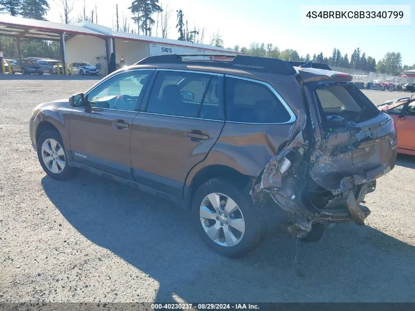 2011 Subaru Outback 2.5I Limited VIN: 4S4BRBKC8B3340799 Lot: 40230237