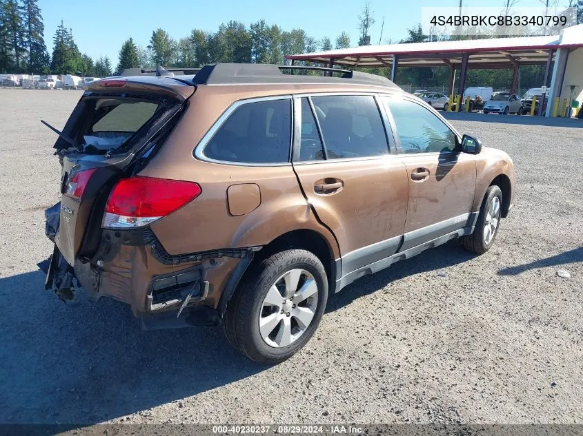 2011 Subaru Outback 2.5I Limited VIN: 4S4BRBKC8B3340799 Lot: 40230237