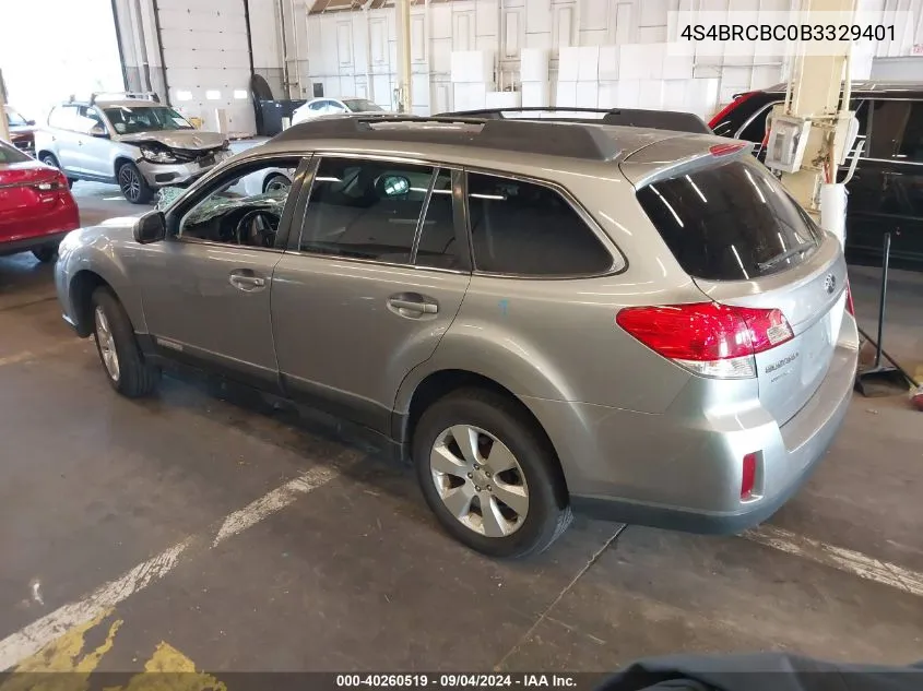 2011 Subaru Outback 2.5I Premium VIN: 4S4BRCBC0B3329401 Lot: 40260519