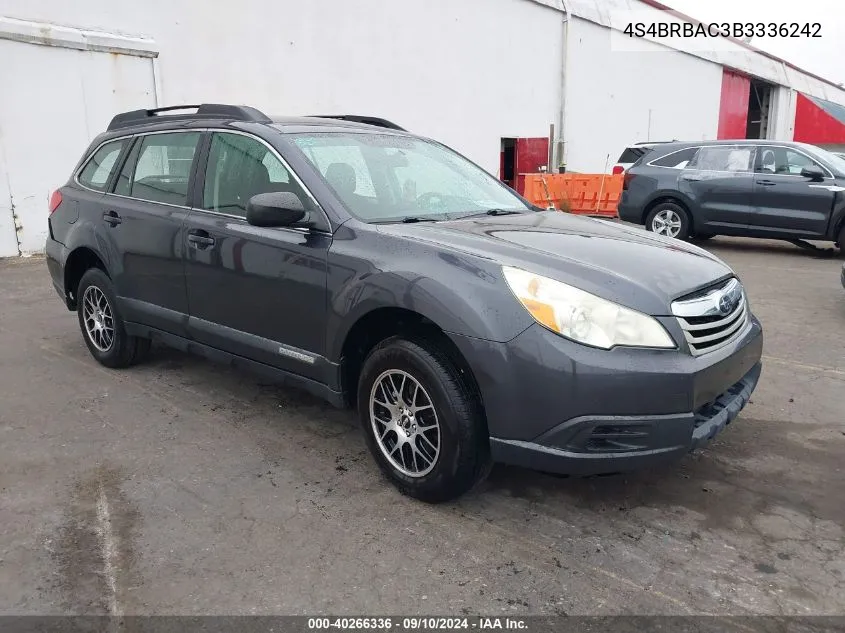 2011 Subaru Outback 2.5I VIN: 4S4BRBAC3B3336242 Lot: 40266336