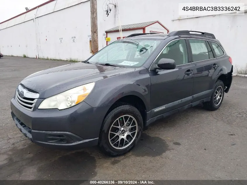 2011 Subaru Outback 2.5I VIN: 4S4BRBAC3B3336242 Lot: 40266336