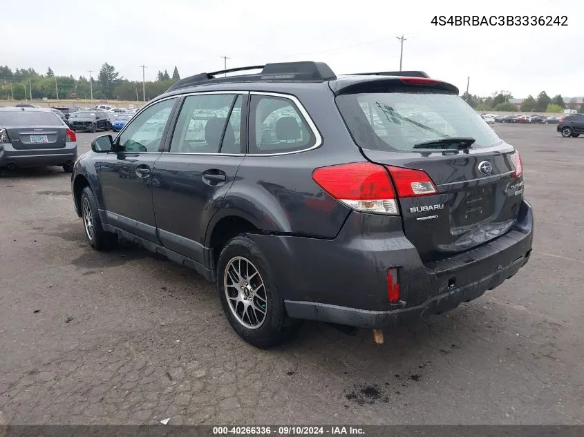 2011 Subaru Outback 2.5I VIN: 4S4BRBAC3B3336242 Lot: 40266336