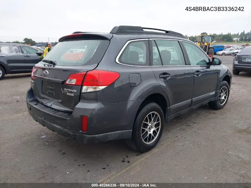 2011 Subaru Outback 2.5I VIN: 4S4BRBAC3B3336242 Lot: 40266336