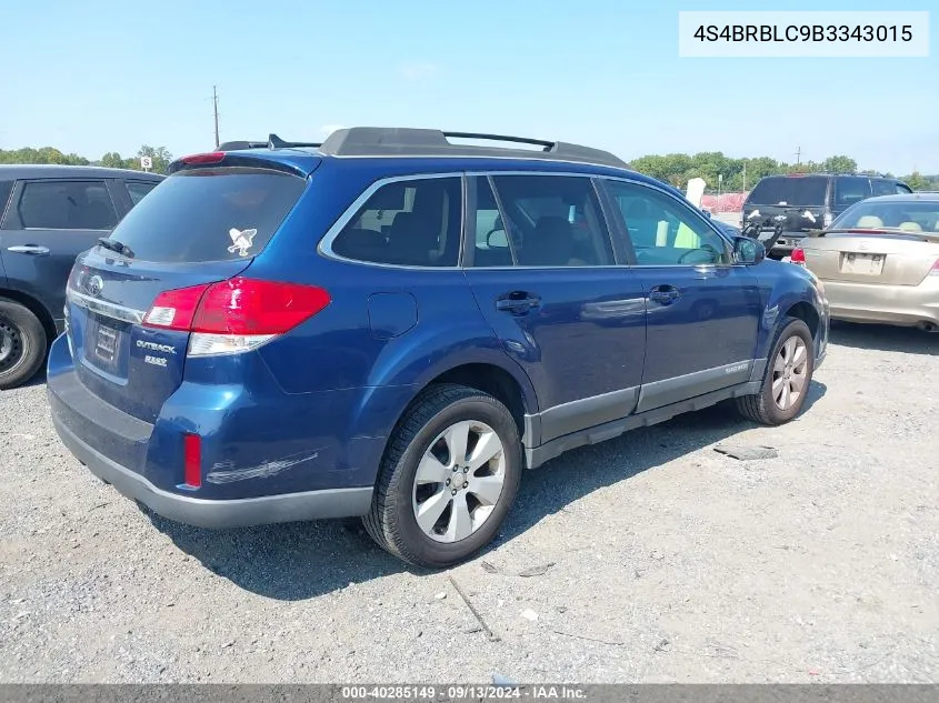 4S4BRBLC9B3343015 2011 Subaru Outback 2.5I Limited