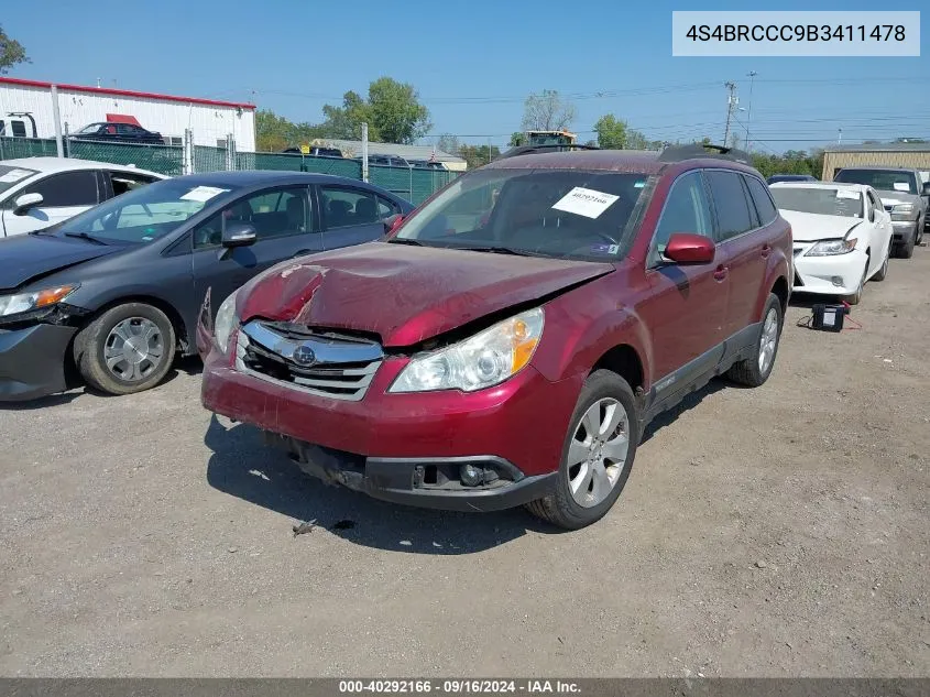 2011 Subaru Outback 2.5I Premium VIN: 4S4BRCCC9B3411478 Lot: 40292166