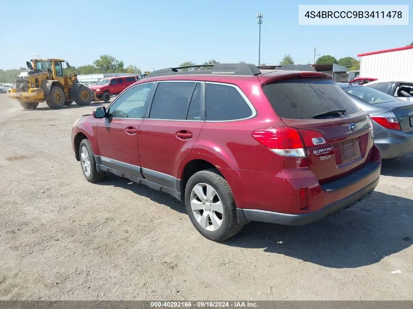 4S4BRCCC9B3411478 2011 Subaru Outback 2.5I Premium