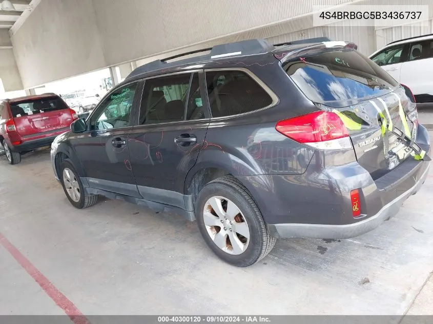 2011 Subaru Outback 2.5I Premium VIN: 4S4BRBGC5B3436737 Lot: 40300120