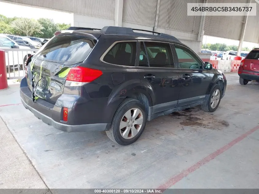 2011 Subaru Outback 2.5I Premium VIN: 4S4BRBGC5B3436737 Lot: 40300120