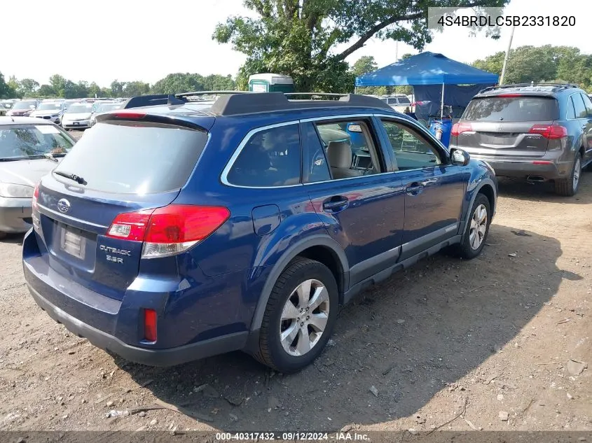 2011 Subaru Outback 3.6R Limited VIN: 4S4BRDLC5B2331820 Lot: 40317432