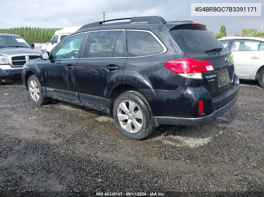 2011 Subaru Outback 2.5I Premium VIN: 4S4BRBGC7B3391171 Lot: 40320187