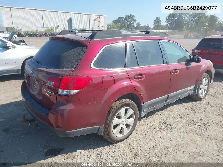 2011 Subaru Outback 3.6R Limited VIN: 4S4BRDJC6B2429077 Lot: 40334304