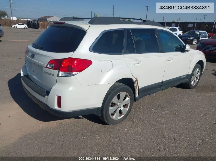 2011 Subaru Outback 2.5I Premium VIN: 4S4BRCCC4B3334891 Lot: 40344784