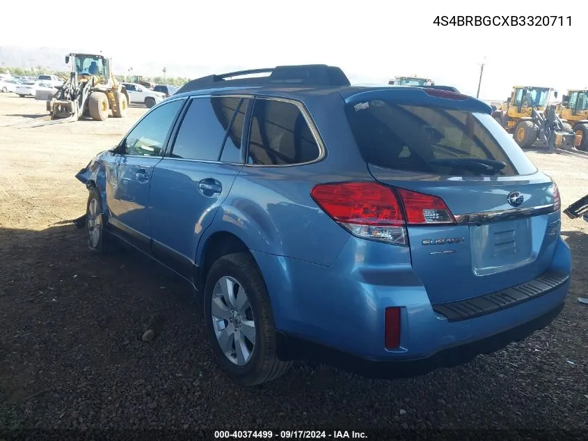 2011 Subaru Outback 2.5I Premium VIN: 4S4BRBGCXB3320711 Lot: 40374499