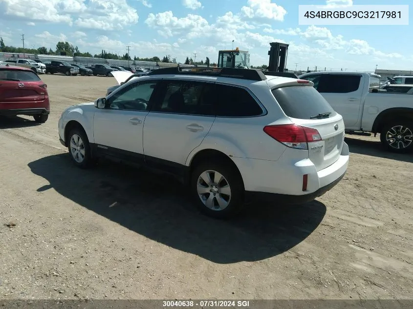 2012 Subaru Outback 2.5I VIN: 4S4BRGBC9C3217981 Lot: 30040638