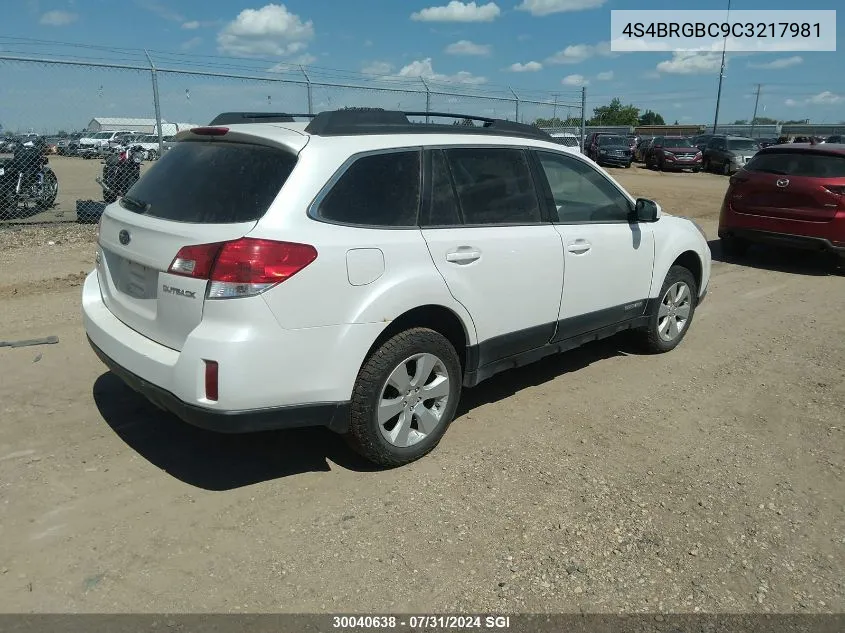 2012 Subaru Outback 2.5I VIN: 4S4BRGBC9C3217981 Lot: 30040638