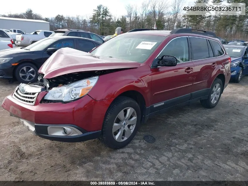 2012 Subaru Outback 2.5I Limited VIN: 4S4BRBKC5C3236711 Lot: 39378659