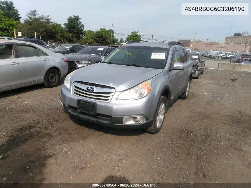 2012 Subaru Outback 2.5I Premium VIN: 4S4BRBGC6C3206190 Lot: 39749564