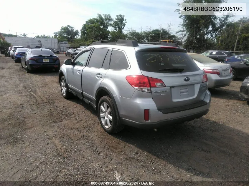 2012 Subaru Outback 2.5I Premium VIN: 4S4BRBGC6C3206190 Lot: 39749564