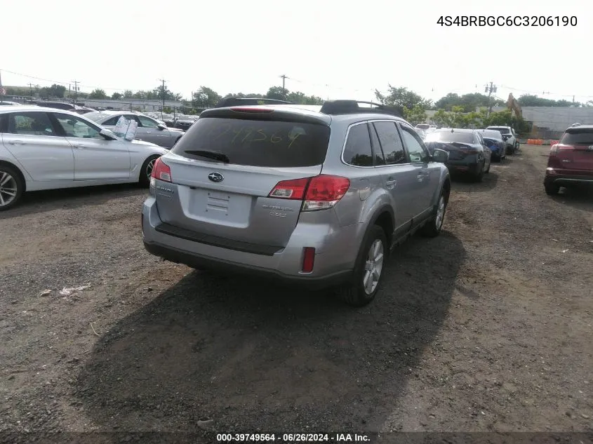 2012 Subaru Outback 2.5I Premium VIN: 4S4BRBGC6C3206190 Lot: 39749564